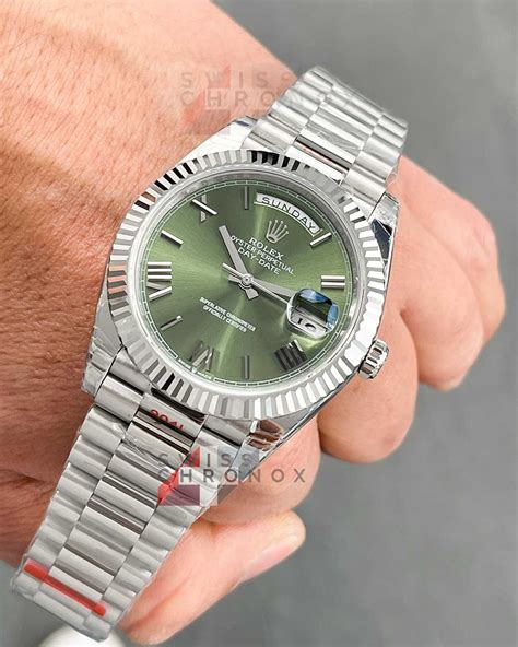 rolex day date 40mm 18k white gold anniversary green dial|Rolex Day-Date 228239.